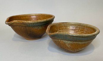 Two Studio Pottery Stoneware Nesting Batter Bowls