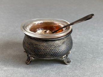 800 Silver Vintage Single Salt Cellar And Spoon