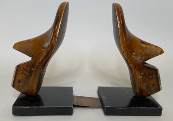 Pair Of Krentler Brothers Wood Shoe Forms Mounted As Book Ends, Mid-20th Century