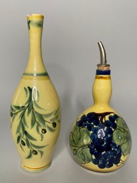 Two Italian Painted Ceramic Oil Cruets