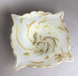 Large Square Murano Glass Bowl In White Glass With Gold Inclusions