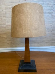 Wood Wedge Table Lamp With Metal Base And Ultra Suede Shade