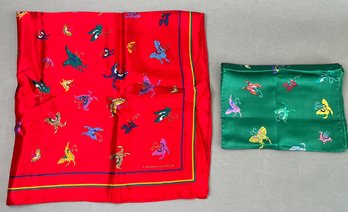 Two Smithsonian Institution Silk Scarves With Butterfly Pattern