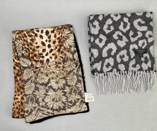 Two Animal Print Scarves: One Talbots Silk, One Cashmere Charter Club