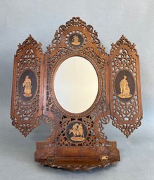 Vintage Italian Sorrento Ware Marquetry Folding Adjustable Traveling Mirror