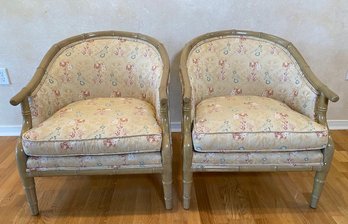 Hollywood Regency Style Faux Bamboo Tub Back Chairs Or French Bergeres