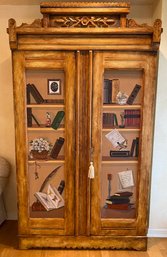 Carved Walnut Armoire With Painted Trompe L'Oeil Panels, 20th Century