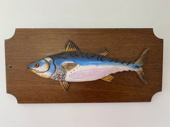Vintage Rustic Folk Art Carved And Painted Wood Fish Mounted On A Plaque