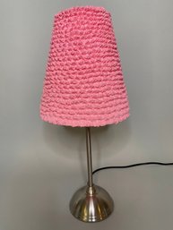 Brushed Nickel Table Lamp With Pink Fabric Shade