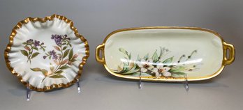 Kalk Ruffled Candy Dish And M & Z Austria Painted Floral Tray