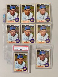 Collection Of 8 Gil Hodges 1968 Topps Baseball Cards - One Graded And Others Of Varying Quality