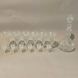 Crystal Decanter With 6 Crystal Wine Glasses And 6 Crystal Cordial Glasses