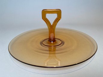 Amber Glass Handled Serving Plate, Circa 1930