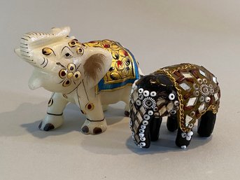 Two Decorative Elephants, One Stone Carved