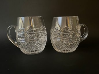Pair Of Galway Leah Pattern Crystal Beer Steins Or Mugs