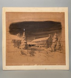 Drawing Of House In The Snow, Port Washington, NY,