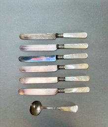 Mother Of Pearl Handled Knife Set With Matching Style Spoon