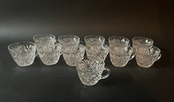 Set Of 12 Vintage Anchor Hocking Arlington Pressed Glass Punch Bowl Cups