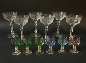 Two Sets Of Vintage Cocktail Stemware Including Rock Sharpe Halifax Pattern