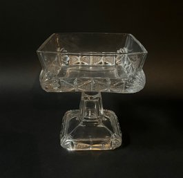 Vintage Pressed Glass Or Depression Glass Large Square Footed Bowl