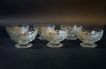 Set Of Six Jeannette Glass Co. Iris And Herringbone Depression Glass Sherbet Bowls