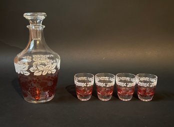 Midcentury Vintage French Cordial Glass And Decanter Set