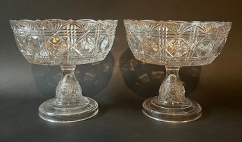 Pair Of Depression Glass/Pressed Glass Compotes