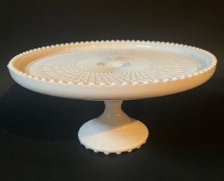 Vintage Jeannette Shell Pink Milk Glass Cake Stand, C 1950s