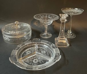 Collection Of Vintage Etched Glass