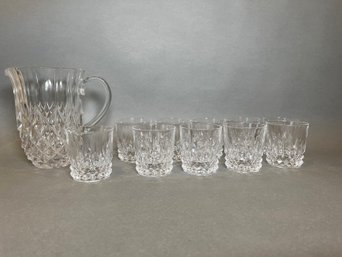 Val Saint Lambert Crystal Pitcher And Unmarked Double Old Fashioned Glasses (10)