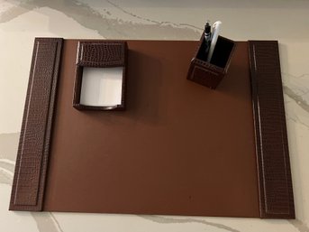 Dacasso Embossed Leather Desk Set: Desk Blotter, Pencil Holder & Memo Paper Container