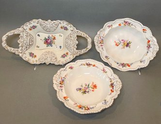 Porcelain Serving Dishes With Floral And Gold Detail, Including Maker: Maddock & Sons Royal Vitreous