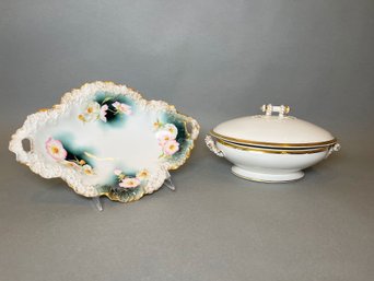 Limoges Serving Pieces, Including: Haviland Covered Vegetable Bowl & A Two Handled Bowl