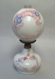 Parlor Table Milk Glass And Hand Painted Oil Lamp, Probably Victorian