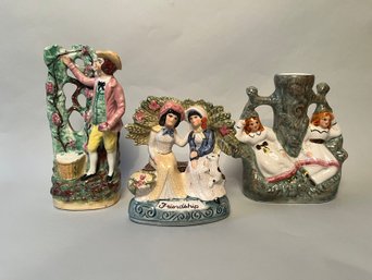 Two Staffordshire Figurines And One Spill Vase