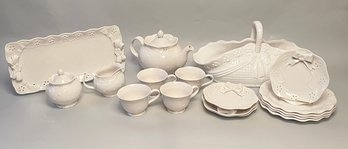 Grace's Teaware Partial Dessert Sevice In Victorian Lace With Portuguese Porcelain Basket