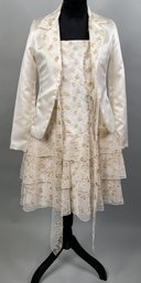 C.W. Designs Size Small Occasion Dress And Matching Jacket In Cream/Gold