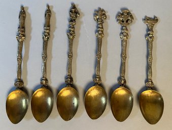 Set Of Six Gold Plated Apostle Spoons, Italy