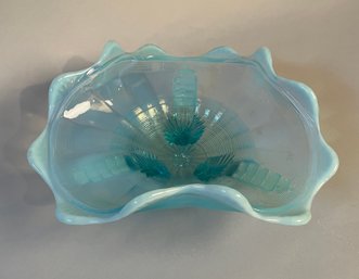 Vintage Blue Opalescent Glass Candy Dish Possibly By Northwood