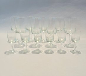 Etched Square-Shaped Wine And Cordial Glasses, Circa 1940