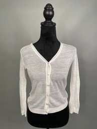 Theory Size Petite Linen V-Neck Cardigan In White