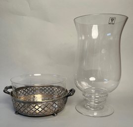 Hurricane And Glass Planter In Silver Plate Holder