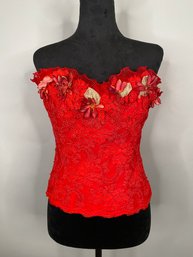Custom Made Red Corset Top With Flowers