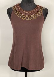 Magaschoni Size Extra Small Tank Top With Metal Decorated Neck Line
