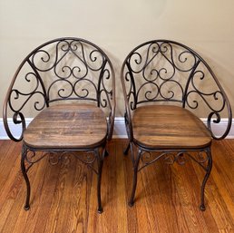 Pair Of Scrolled Metal Arm Chairs