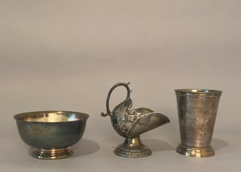 Three Silver Plate Items: Julep Cup, Bowl, And Creamer