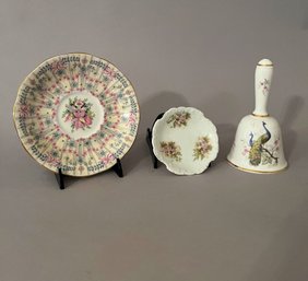 English Bone China: A Bell Together With A Saucer And Trinket Dishe