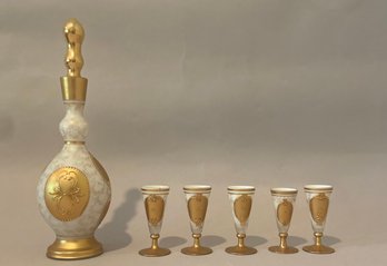 Porcelain Decanter With 5 Cordial Glasses