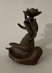 Ceramic Incense Burner In The Shape Of A Hand And Lotus Leaf