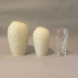 Three Lenox Vases : 2 Porcelain, 1 Crystal